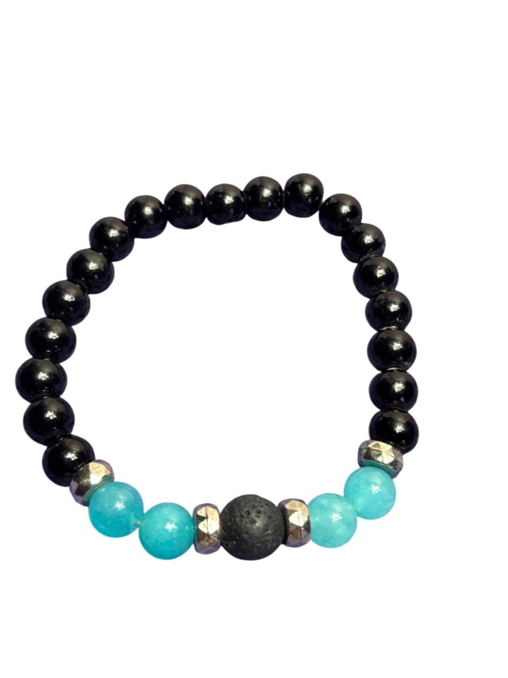Lava Stone Blue Quartz Stretch Bracelet 7 Inches Unstreatched